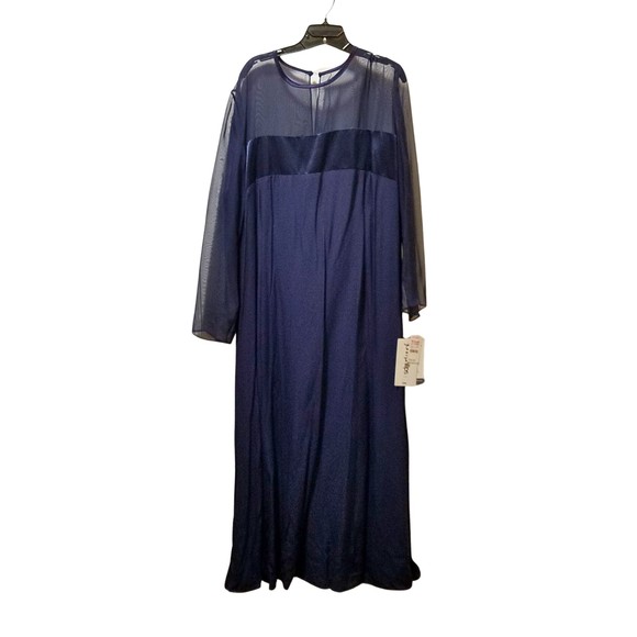 Vintage John Phillips Navy Blue Dress Sheer Sleeves & Neckline Size 22W - Picture 1 of 4